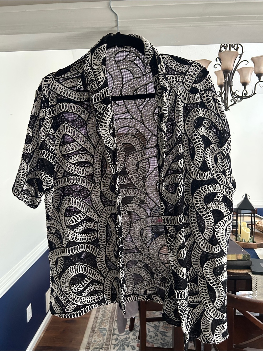 Zara Black Lace Blouse with White Embroidered Overlay